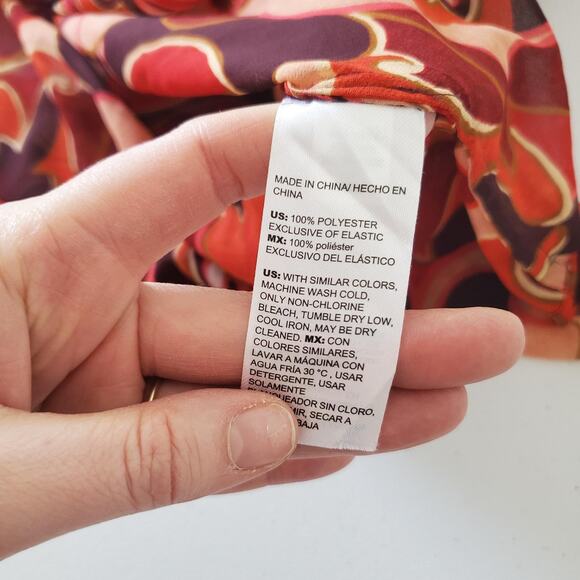 Chico's Shirt Womens 20 Red Multicolor Sheer Long Sleeve Button Cuff Boho Blouse - Picture 8 of 9